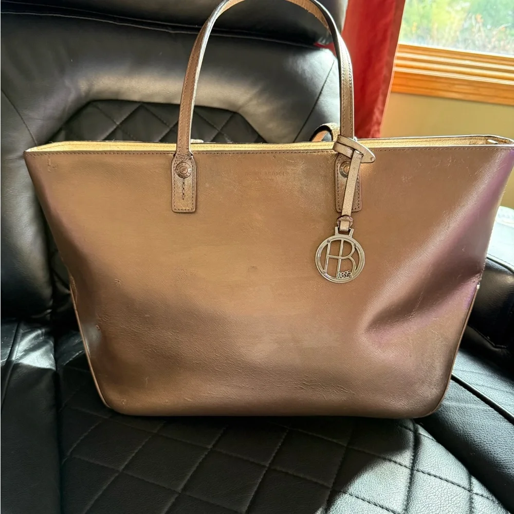 henri bendel Metallic Brown Leather Briefcase Tote